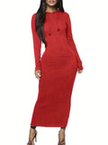 Drawstring Hooded Dress, Casual Long Sleeve Bodycon Maxi Dress, Women's Clothing