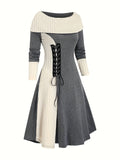 Zjkrl  -  Elegant Vintage Color Block Knit Dress - Easy Care & Comfort Fit for Fall/Spring Elegance, Women’s Fashion