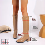 Stylish High-Knee Boots for Women - Comfortable Pull-On Chunky Heel Slim Boots with Back Zipper - Solid Color Minimalist Design for Everyday Wear