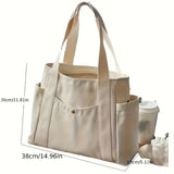 Spacious Canvas Tote Bag - Stylish Women's Shoulder Handbag with Zip Closure, Polyester Lining, and Durable Construction for Everyday Commuting, Travel, and Shopping - Easy to Clean and Water Resistant
