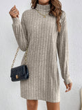 Long Sleeve Elegant Ribbed Turtleneck Plain Color Dress for Spring & Fall, Women's Clothing