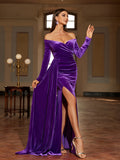 Elegant Asymmetrical Off Shoulder Dress for Party & Banquet, Women's Split Thigh Clothing