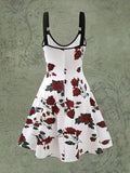 Vintage Chic Floral Print Maxi Dress - Relaxed Fit, Ring Linked V Neck, Adjustable Straps, Casual Women's Clothing for Daily Wear - Perfect for Spring and Summer