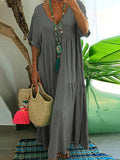 Zjkrl  -  Plus Size V-Neck Ruched Tiered Dress - Flattering & Loose Fit for Spring & Summer - Casual Short Sleeve, Solid Color, Womens Plus Size Fashion