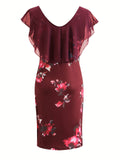 Vibrant Floral Print Ruffle Trim Bodycon Mini Dress - Scoop Neck, Short Sleeve, Casual Beach Summer Wear - Women's Fashion Clothing for Warm Weather