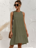 Zjkrl  -  Plus Size Solid Color Crew Neck Dress, Casual Sleeveless Dress For Summer, Women's Plus Size Clothing