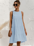 Zjkrl  -  Chic Solid Tiered Keyhole Back Tank Dress - Women's Vacation Sleeveless Crew Neck Loose Fit Dresses for Summer - Comfy Relaxed Style for Beach, Outdoor Activities