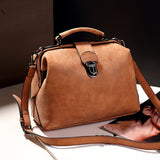 Vintage Doctor-Style Shoulder Bag for Women, Split Leather with Solid Color, Casual Handbag with Buckle Closure and Polycotton Lining - Ideal for Travel and Gifting, Crafted in Guangzhou