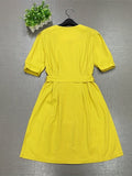 Zjkrl  -  Summer New Fashion V-neck Single-breasted Mid-length Dress