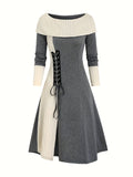 Zjkrl  -  Elegant Vintage Color Block Knit Dress - Easy Care & Comfort Fit for Fall/Spring Elegance, Women’s Fashion