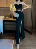 For Spring & Summer, Sexy Solid Color Cut Out Dress, Backless Slim Strapless with Split Hem, Women's Clothing