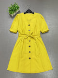 Zjkrl  -  Summer New Fashion V-neck Single-breasted Mid-length Dress
