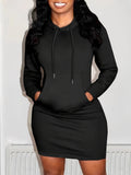 Women's Hooded Activewear Dress - Adjustable Drawstring, Convenient Pocket, Long Sleeve - Casual Sports Style