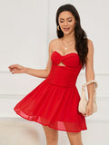 Solid Cut Out Ruched Tube Dress, Elegant Criss Cross Shirred Mini Dress For Club & Party, Women's Clothing