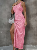 Sexy One Shoulder Sleeveless Party Dress - Split High Design, Elegant Women's Clothing for Night Out, Formal Occasions - Perfect for Dancing, Cocktail Parties, and Special Events