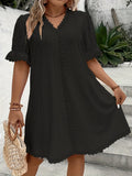Plus Size Elegant V Neck Tunic Dress - Lace Stitching, Semi-Sheer, Slight Stretch, Solid Color, All-Season, Knit Fabric - Perfect for Spring & Summer, Womens Plus Size Clothing