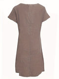 Vibrant Solid Color Crew Neck Dress - Women's Casual Short Sleeve Dresses for Spring & Summer - Comfortable, Breathable, Easy Care Clothing for Everyday Wear