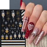 Zjkrl - Christmas Nail Sticker 3D Reflective Shiny Glitter Gold Silver Snowflake Elk Bells Decal Slider For Manicure Decoration NLLS-J24