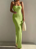Zjkrl  -  Spaghetti Strap Knitted Dress Sleeveless Sexy Bodycon Beach Skinny Solid Women Summer Fashion Hot Long Dress