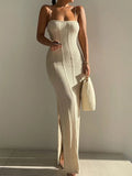 Zjkrl  -  Spaghetti Strap Knitted Dress Sleeveless Sexy Bodycon Beach Skinny Solid Women Summer Fashion Hot Long Dress