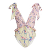 ZJKRL  -  Women One Piece Swimsuit Swimwear Deep V Retro Holiday Beachwear Backless Summer Ruffled Collar Surf Wear Bathing Suit