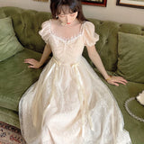 Elegant Princess Dress Women Vintage Lace-up Party Long Fairy Dresses for Women 2024 Spring Victorian Wedding Midi Dress Korean