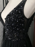 Zjkrl  -  Sexy V-Neck Long Prom Dresses Beaded Beading Crystal High Splits Backless A-Line Formal Gown Party Dress