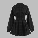 Zjkrl - Goth Dress Gothic Harajuku Vintage Plaid Wrap Balck Mini Dress Retro Pleated Punk Long Sleeve Dark Emo Aesthetic Kpop