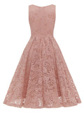 ZJKRL  -  V-Neck High Waist Vintage Clothes Women Pink Lace Pleated Midi Dress Sleeveless Summer Elegant Party Ladies Dresses