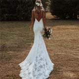 Zjkrl - Boho Mermaid Wedding Dresses Spaghetti Straps  Lace Backless Beach Sexy V-Neck Bohemian Bridal Gowns Elegant Vestidos De Noiva