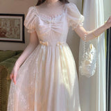 Elegant Princess Dress Women Vintage Lace-up Party Long Fairy Dresses for Women 2024 Spring Victorian Wedding Midi Dress Korean