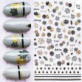 Zjkrl - 1pcs Gold iridescent Maple Leaf 3D Nail Sticker Fall Autumn Pattern Adhesive Transfer Stickers Shiny DIY Nail Art Decoration