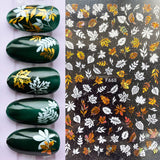 Zjkrl - 1pcs Gold iridescent Maple Leaf 3D Nail Sticker Fall Autumn Pattern Adhesive Transfer Stickers Shiny DIY Nail Art Decoration