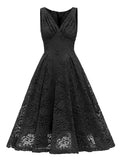ZJKRL  -  V-Neck High Waist Vintage Clothes Women Pink Lace Pleated Midi Dress Sleeveless Summer Elegant Party Ladies Dresses