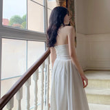White Elegant Halter Dress Women Sexy Backless Korean Party Midi Dress Female Sleeveless V-neck Vintage Dresses for Women 2024