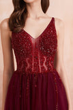 Zjkrl  -  Sexy Tulle Long Prom Dresses New Arrival Beaded Split A-Line V-Neck Special Occasion Evening Party Gown