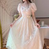 Elegant Princess Dress Women Vintage Lace-up Party Long Fairy Dresses for Women 2024 Spring Victorian Wedding Midi Dress Korean