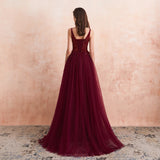 Zjkrl  -  Sexy Tulle Long Prom Dresses New Arrival Beaded Split A-Line V-Neck Special Occasion Evening Party Gown
