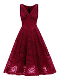 ZJKRL  -  V-Neck High Waist Vintage Clothes Women Pink Lace Pleated Midi Dress Sleeveless Summer Elegant Party Ladies Dresses
