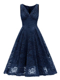 ZJKRL  -  V-Neck High Waist Vintage Clothes Women Pink Lace Pleated Midi Dress Sleeveless Summer Elegant Party Ladies Dresses