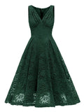 ZJKRL  -  V-Neck High Waist Vintage Clothes Women Pink Lace Pleated Midi Dress Sleeveless Summer Elegant Party Ladies Dresses