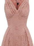 ZJKRL  -  V-Neck High Waist Vintage Clothes Women Pink Lace Pleated Midi Dress Sleeveless Summer Elegant Party Ladies Dresses