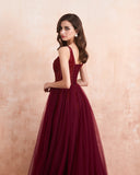 Zjkrl  -  Sexy Tulle Long Prom Dresses New Arrival Beaded Split A-Line V-Neck Special Occasion Evening Party Gown
