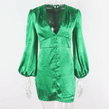 Zjkrl Lantern Sleeve Tied Detail Cutout Slit Party Dress