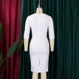 ZJKRL -  Summer Elegant Pleated Bodycon Midi Dress Women Solid V Neck 3/4 Party Club Work Business Pencil Dress