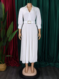 ZJKRL -  NEW Spring Casual Pleated Party Maxi Dress Women Solid V Neck Ruched Club Evening Street Wear Long Dress with Belt
