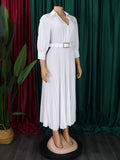 ZJKRL -  NEW Spring Casual Pleated Party Maxi Dress Women Solid V Neck Ruched Club Evening Street Wear Long Dress with Belt