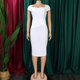 ZJKRL -  Summer Work Dress Women Elegant Solid Square Collar Short Sleeve Ruffle Hem Bodycon Party Business Midi Dress Women