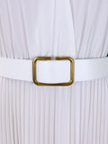 ZJKRL -  NEW Spring Casual Pleated Party Maxi Dress Women Solid V Neck Ruched Club Evening Street Wear Long Dress with Belt