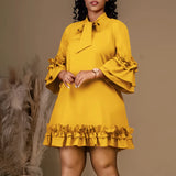 ZJKRL -  Elegant Ruffle Party Dress Women Solid Pleated Ruched Mini Evening Wedding Work Business Dress